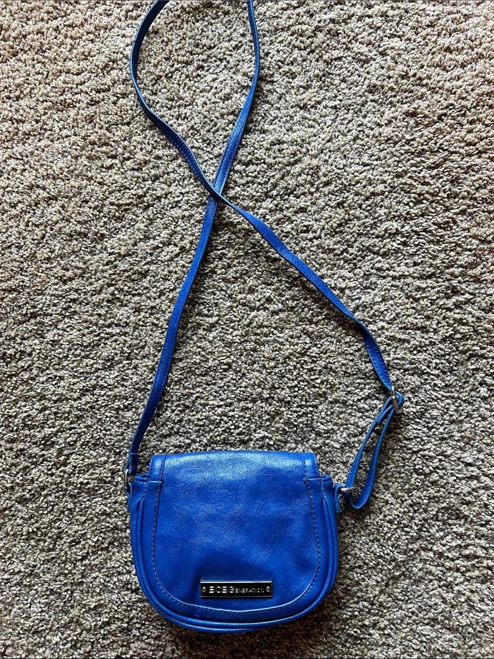BCBGeneration Electric Blue Leather Crossbody Saddle Bag